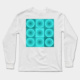 Aqua Geometric Circles and Squares Long Sleeve T-Shirt